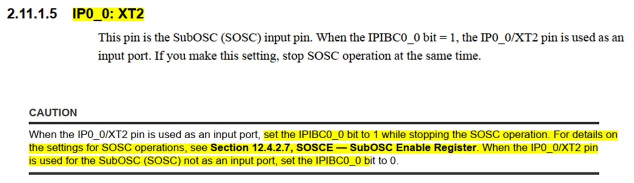 图4 RH850 F1K 手册对 IP0_0/XT2 PIN 脚的说明